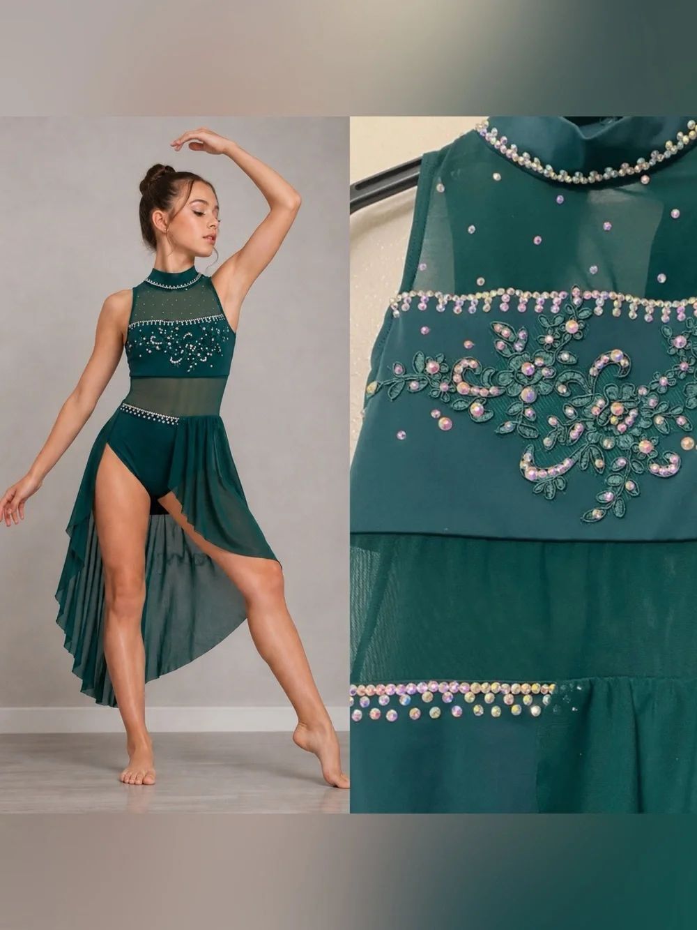 Weissman Balera dance costume solo dark green custom lyrical D10496 child LC
